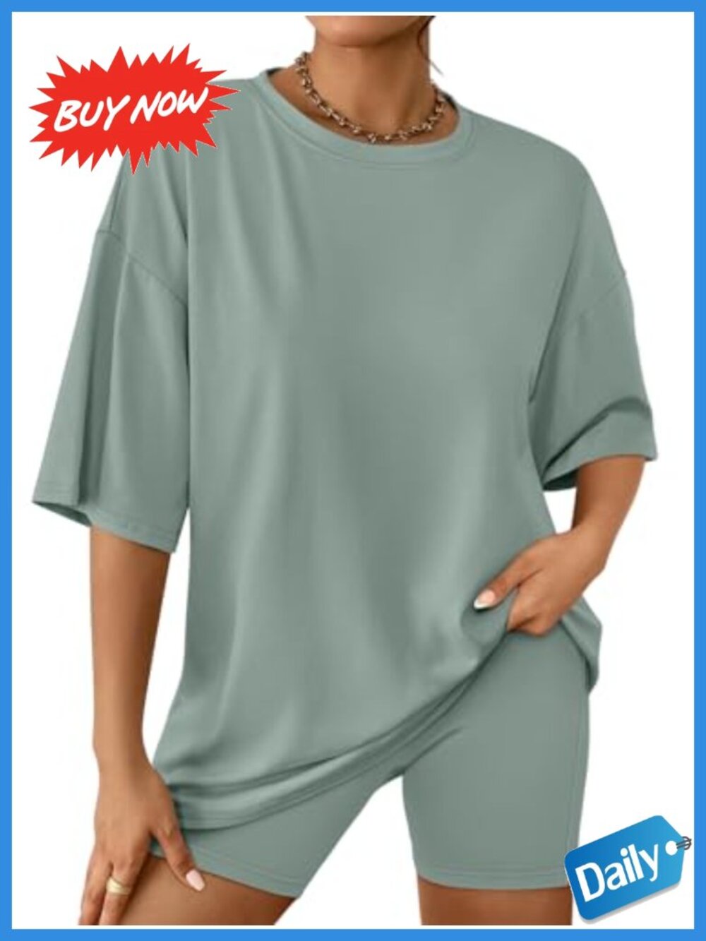 Women 2 Piece Lounge Set Oversized Tee Biker Shorts Cotton Spandex